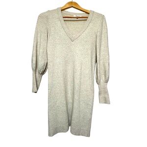 Madewell Cream Long Sleeve V-Neck Dress